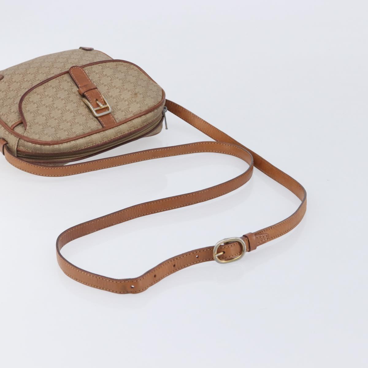 CELINE Macadam Canvas Shoulder Bag PVC Beige Gold Auth 212015