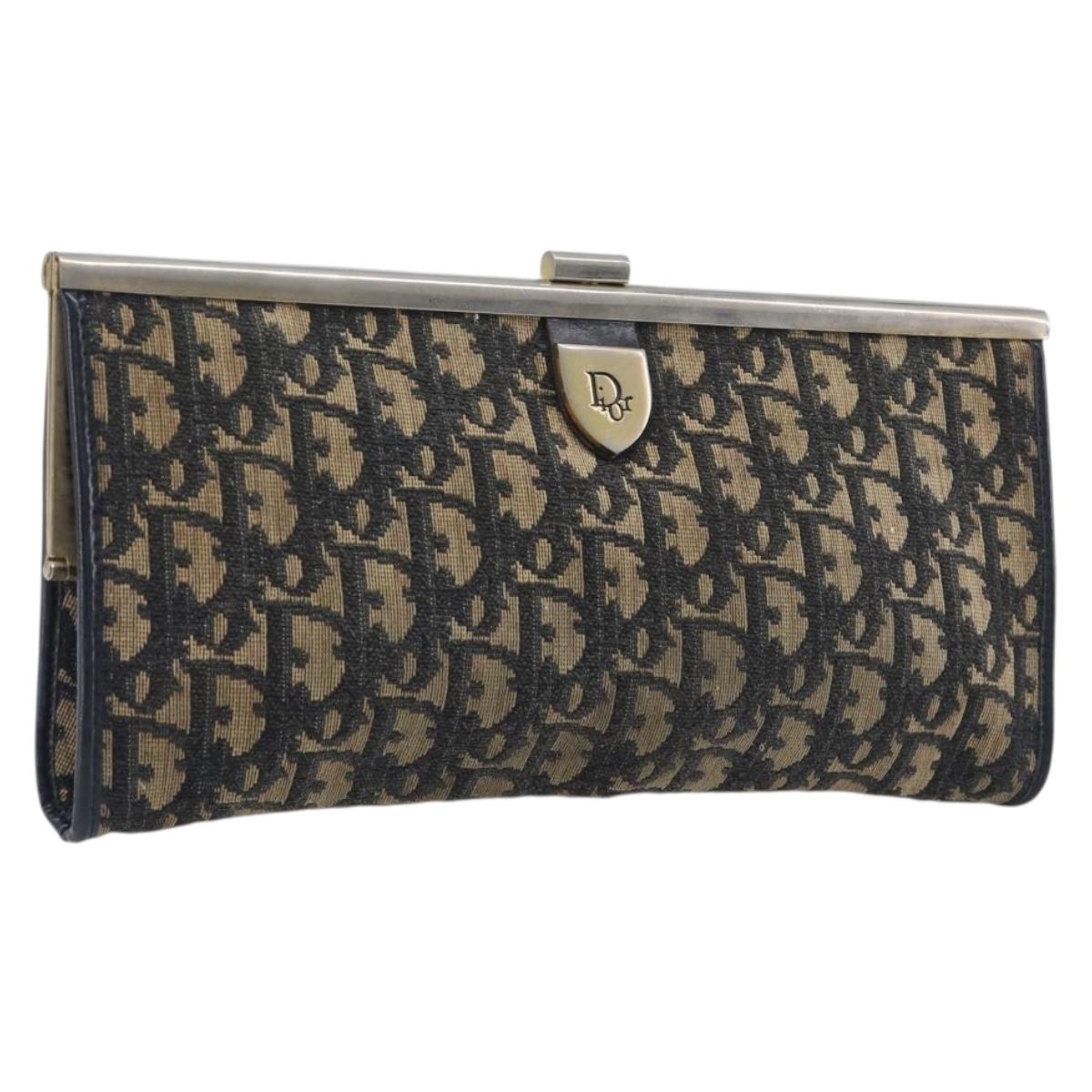 Christian Dior Trotter Canvas Clutch Bag Navy Gold Auth 212020