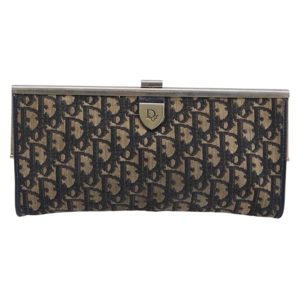 Christian Dior Trotter Canvas Clutch Bag Navy Gold Auth 212020