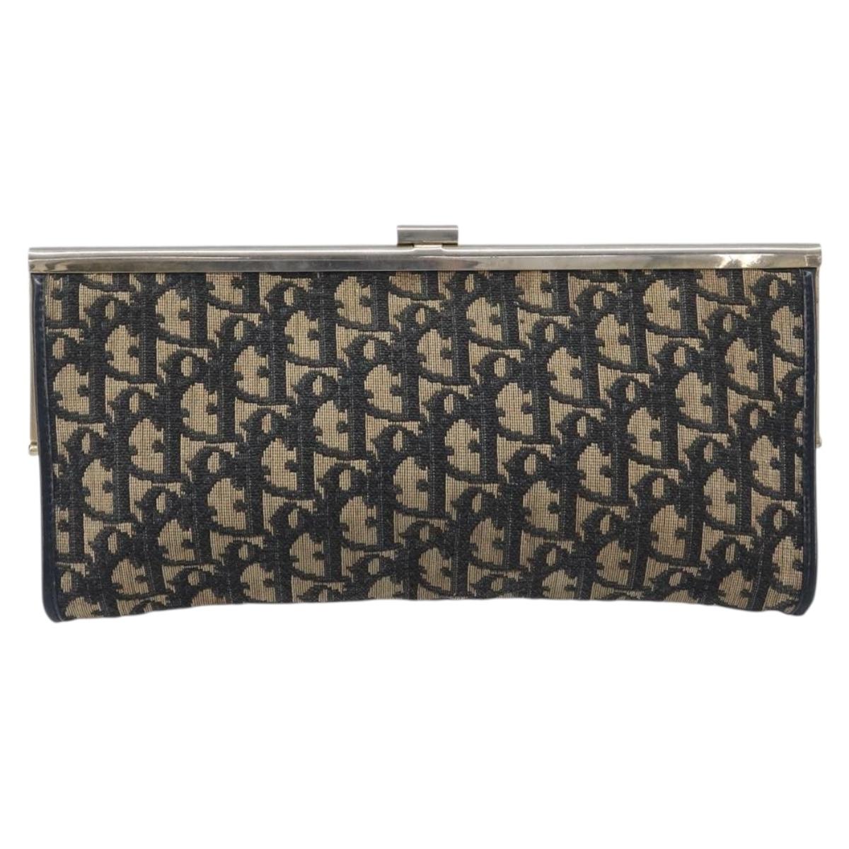 Christian Dior Trotter Canvas Clutch Bag Navy Gold Auth 212020