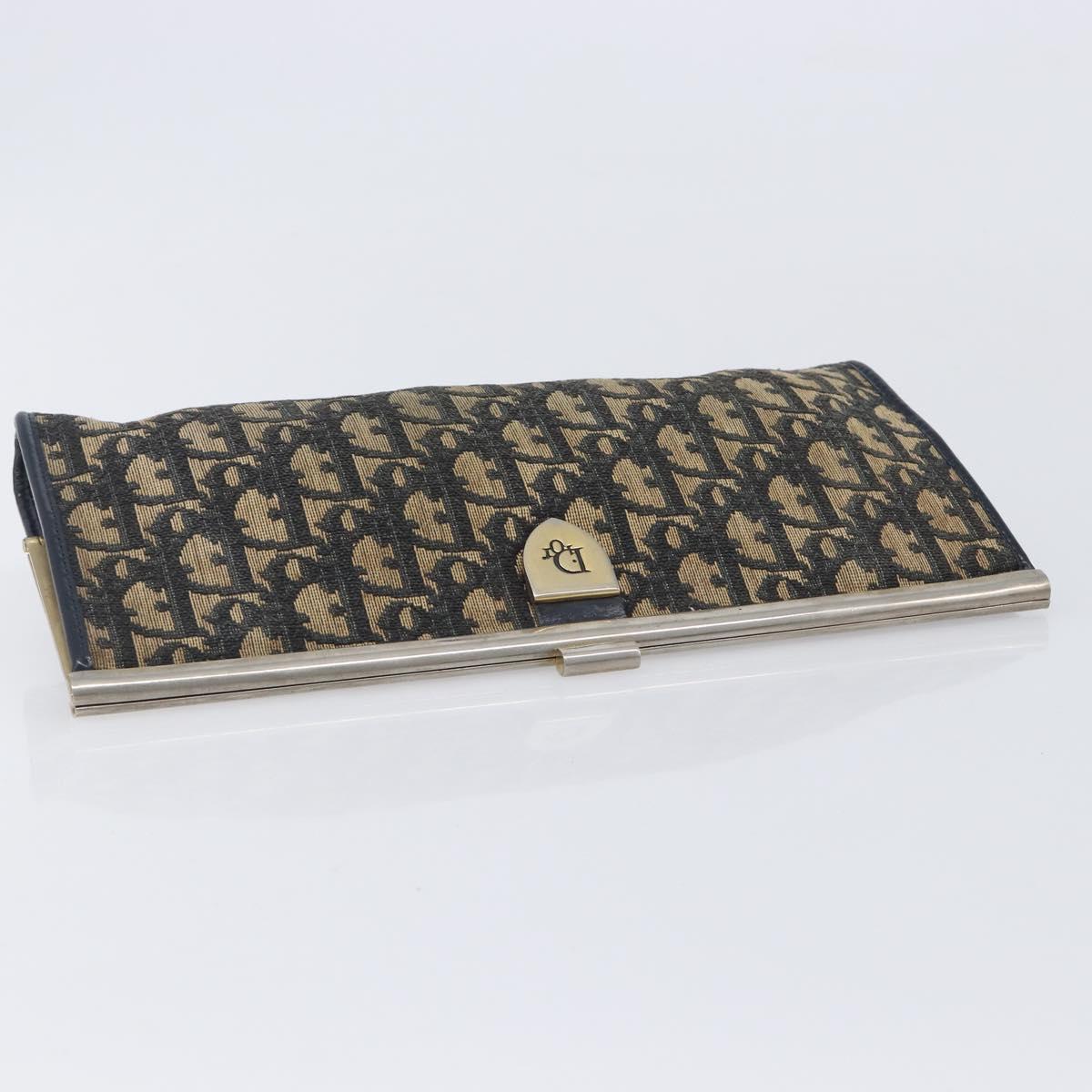 Christian Dior Trotter Canvas Clutch Bag Navy Gold Auth 212020