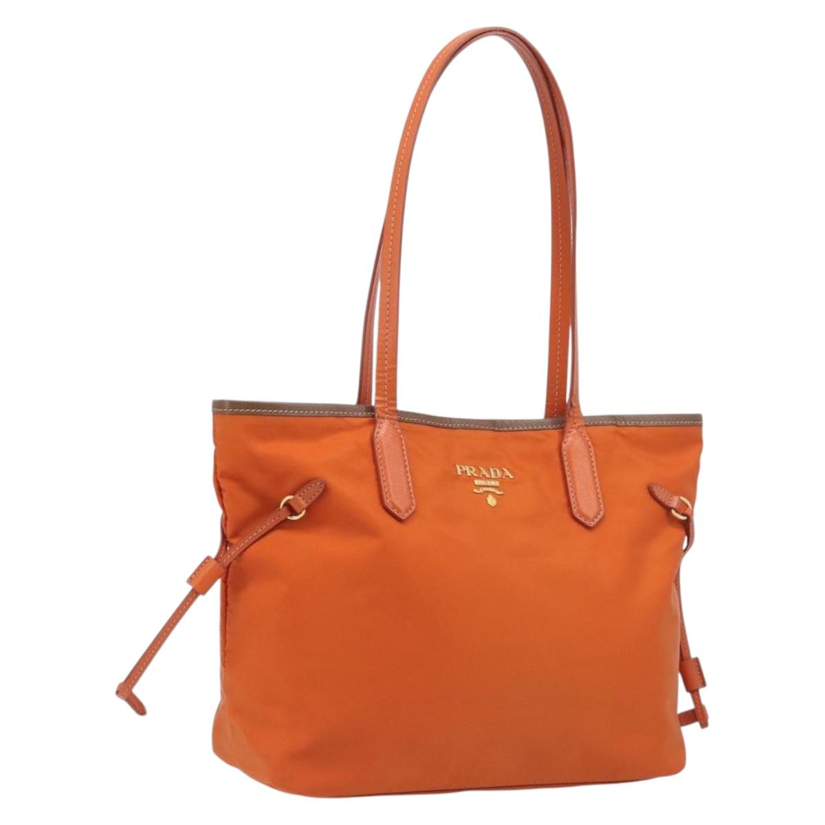 PRADA Tote Bag Nylon Orange Gold Auth 212022V