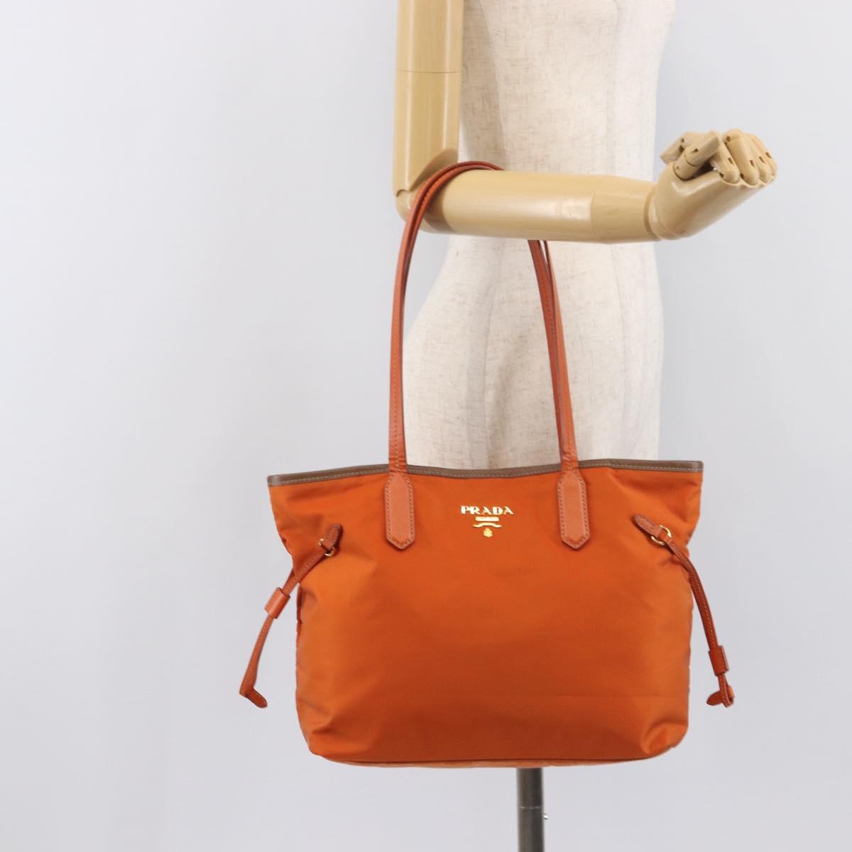 PRADA Tote Bag Nylon Orange Gold Auth 212022V