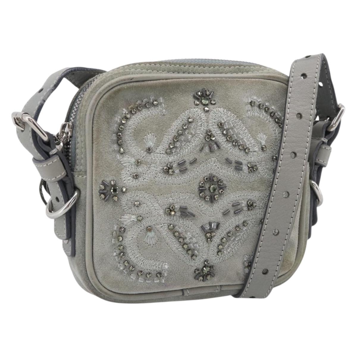 LOEWE Bijoux Shoulder Bag Suede Gray Silver Auth 212023