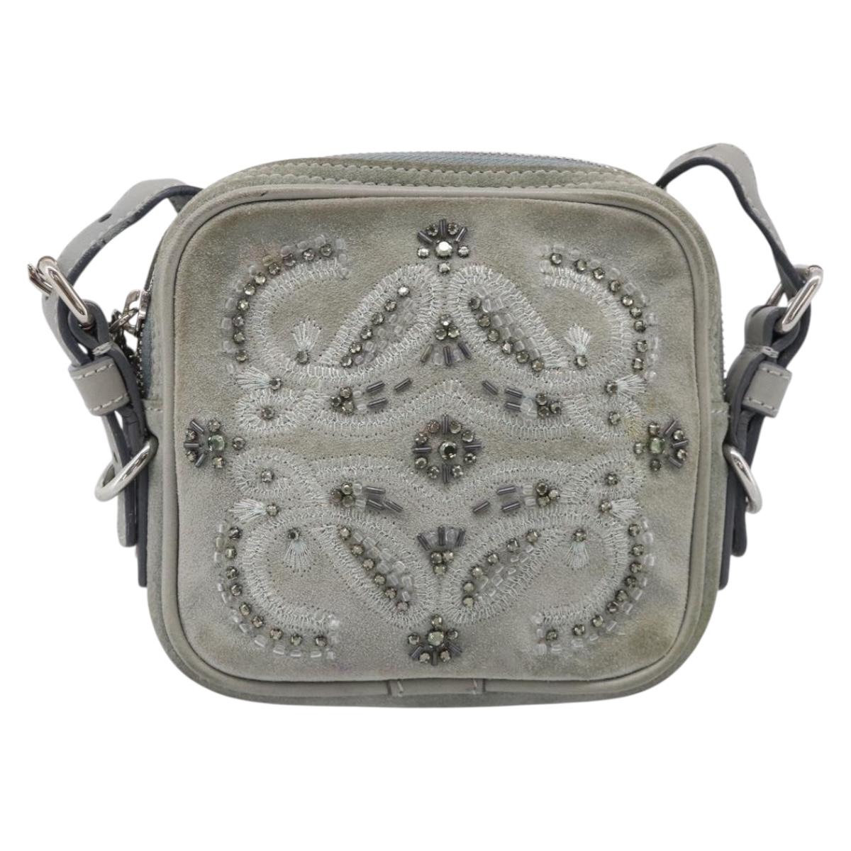 LOEWE Bijoux Shoulder Bag Suede Gray Silver Auth 212023