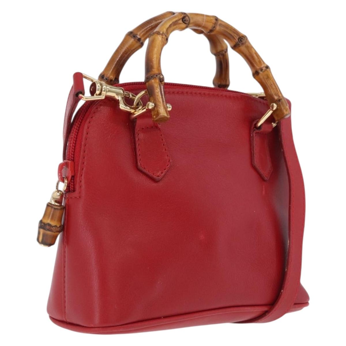 GUCCI Bamboo Hand Bag Leather 2way Red Gold 007 2032 0231 Auth 212032