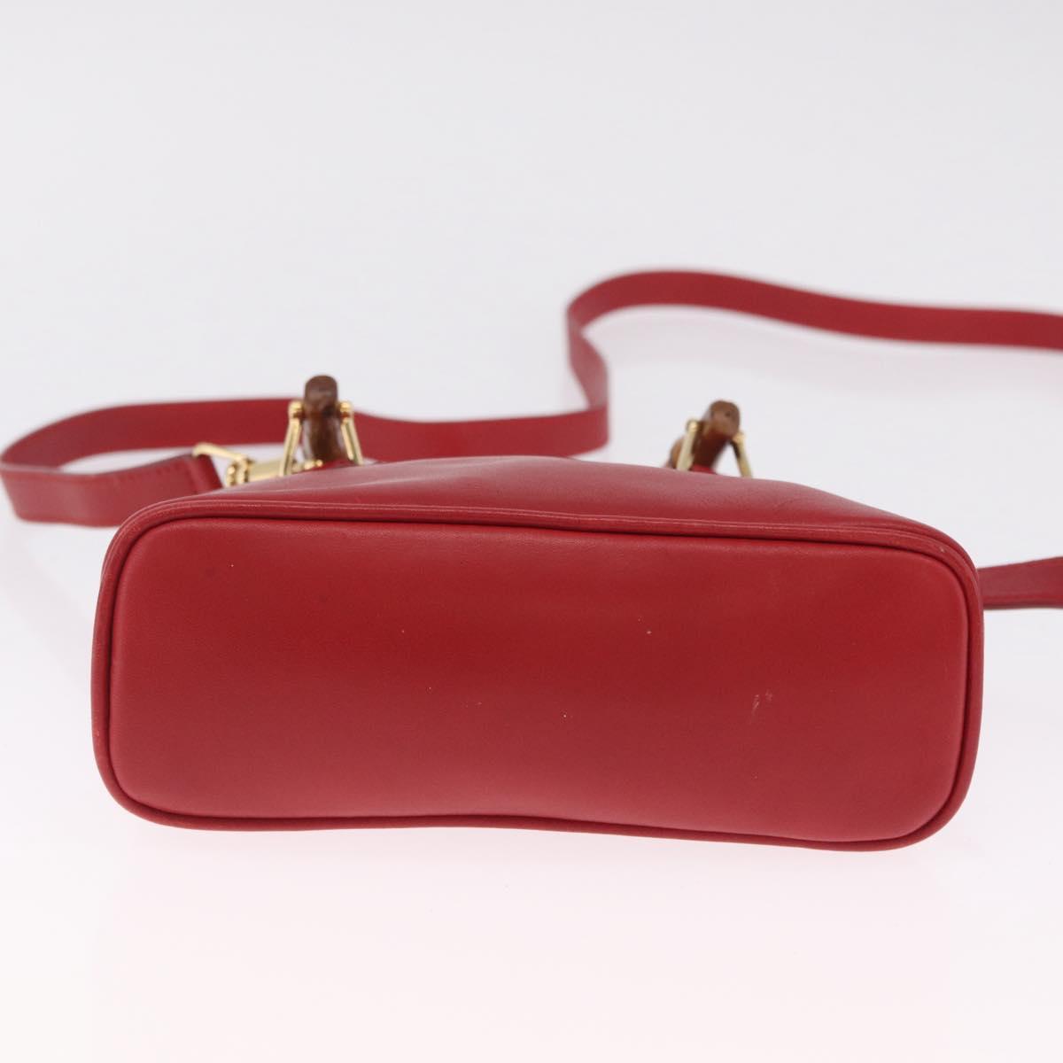 GUCCI Bamboo Hand Bag Leather 2way Red Gold 007 2032 0231 Auth 212032