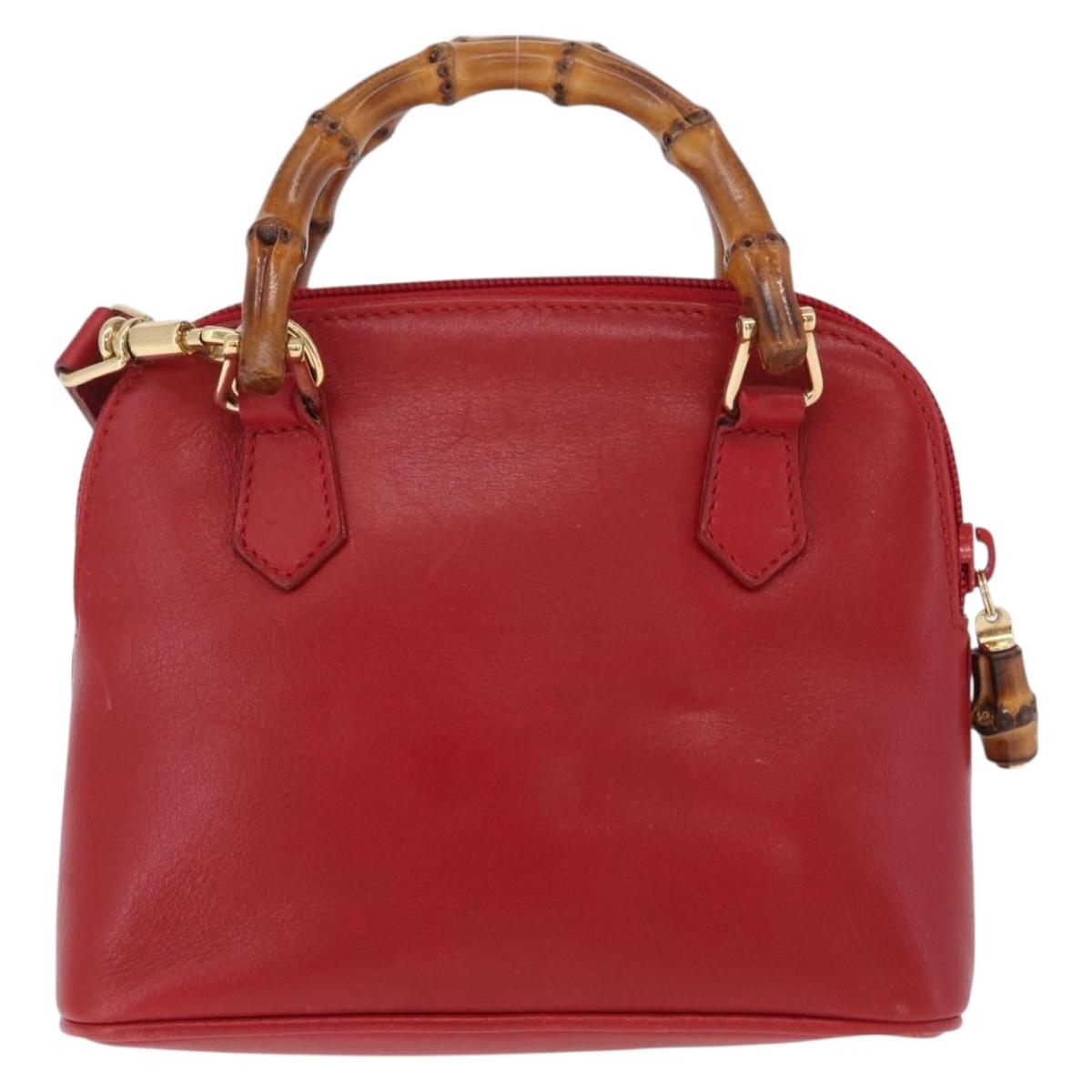 GUCCI Bamboo Hand Bag Leather 2way Red Gold 007 2032 0231 Auth 212032