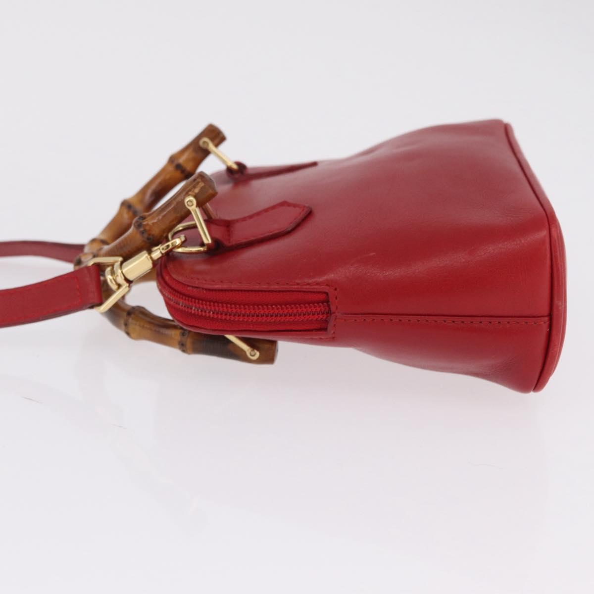GUCCI Bamboo Hand Bag Leather 2way Red Gold 007 2032 0231 Auth 212032