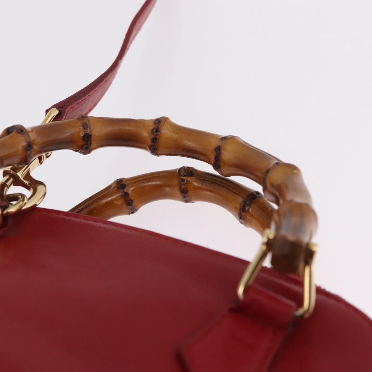GUCCI Bamboo Hand Bag Leather 2way Red Gold 007 2032 0231 Auth 212032