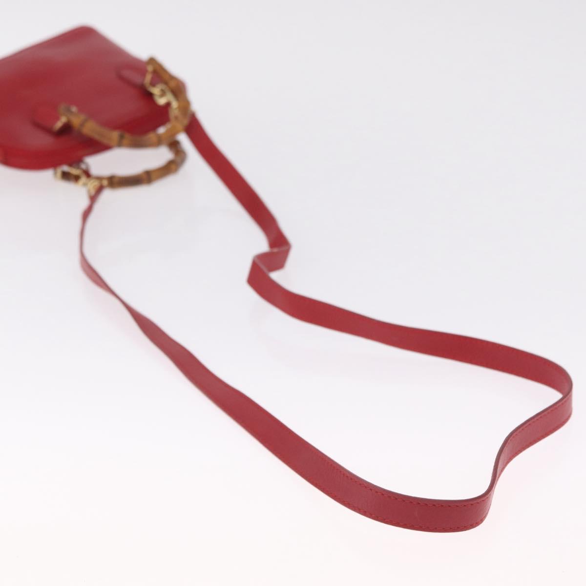 GUCCI Bamboo Hand Bag Leather 2way Red Gold 007 2032 0231 Auth 212032