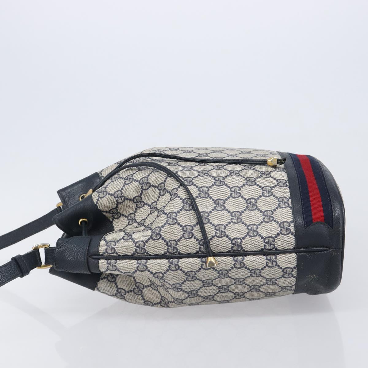GUCCI GG Supreme Sherry Line Shoulder Bag PVC Navy Gold 41 02 085 Auth 212034