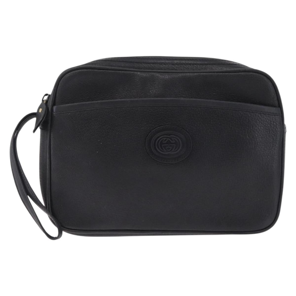 GUCCI Clutch Bag Leather Black Gold 014 58 0028 Auth 212038