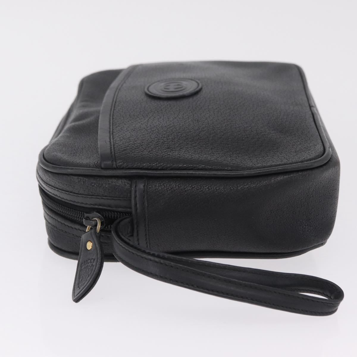 GUCCI Clutch Bag Leather Black Gold 014 58 0028 Auth 212038