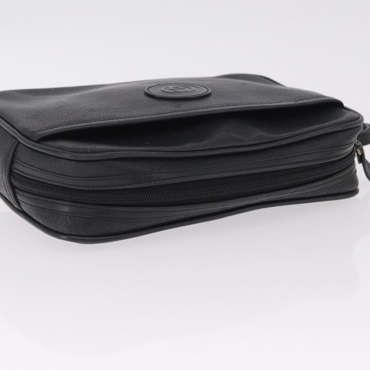 GUCCI Clutch Bag Leather Black Gold 014 58 0028 Auth 212038