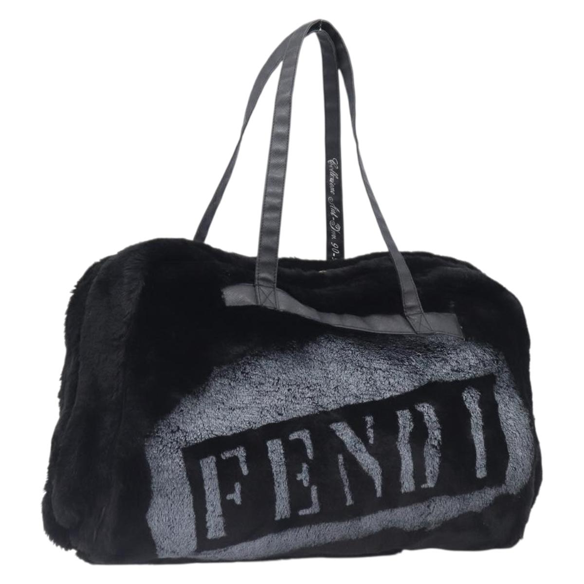 FENDI Tote Bag Acrylic Fur Black Auth 212040