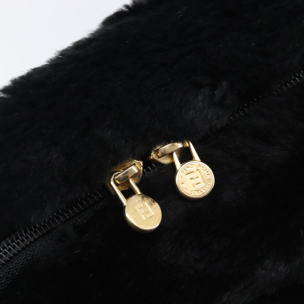 FENDI Tote Bag Acrylic Fur Black Auth 212040
