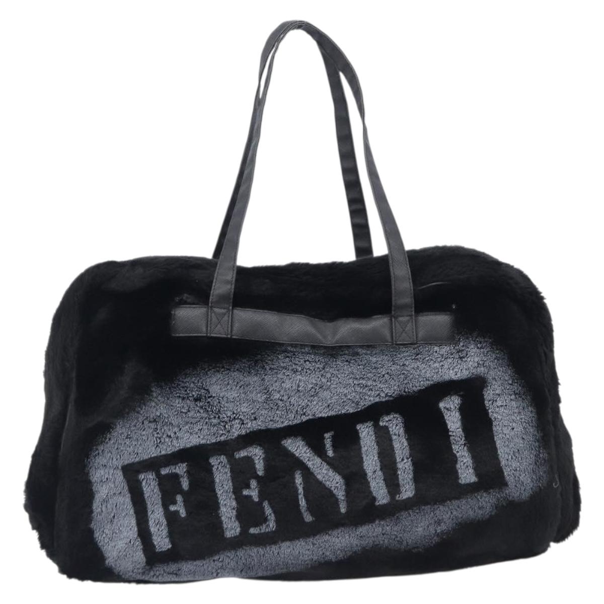 FENDI Tote Bag Acrylic Fur Black Auth 212040