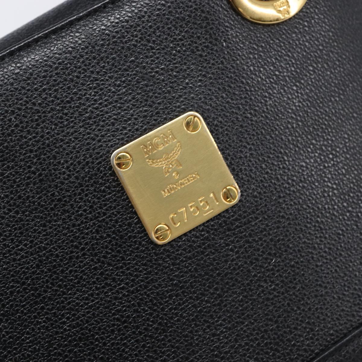 MCM Hand Bag Leather Black Gold Auth 212043