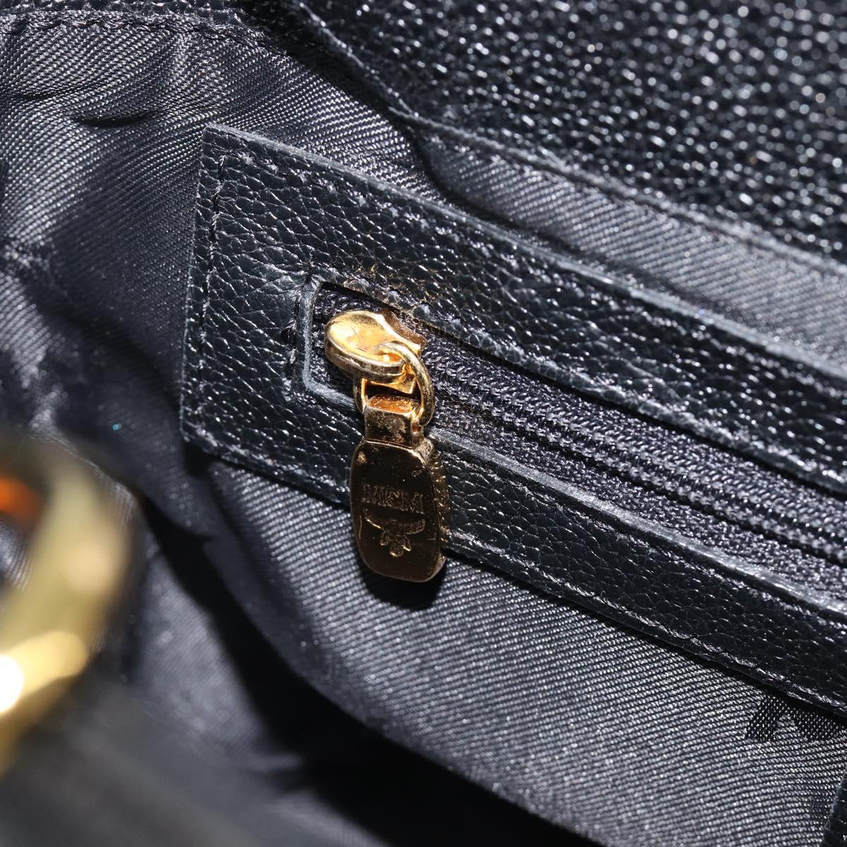 MCM Hand Bag Leather Black Gold Auth 212043
