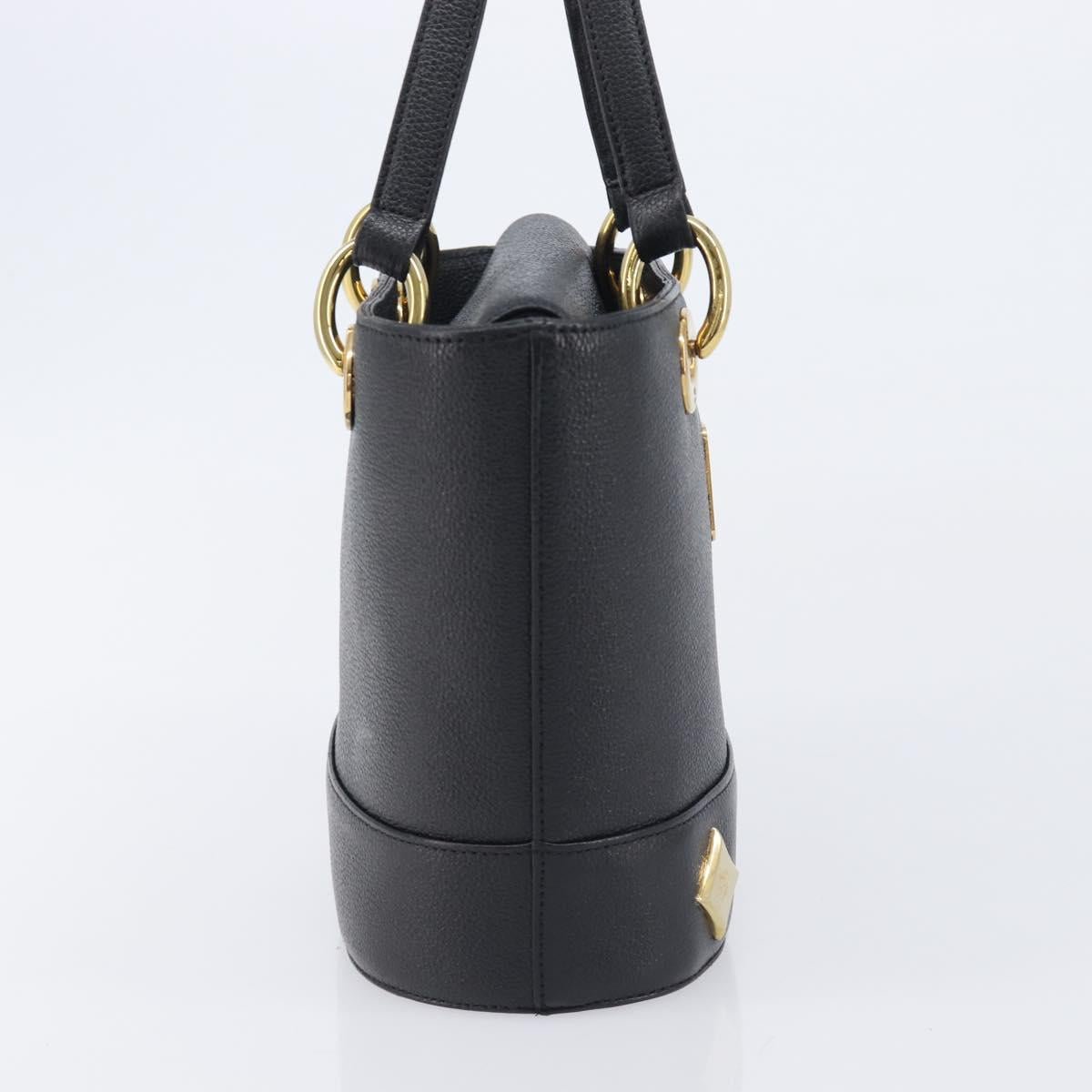 MCM Hand Bag Leather Black Gold Auth 212043