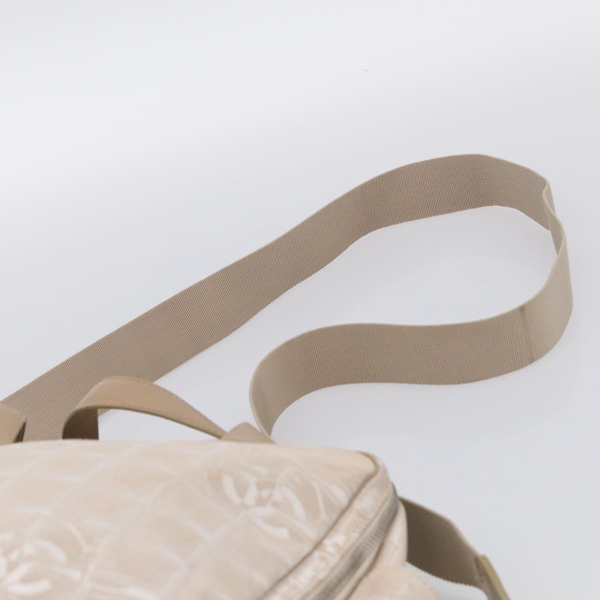 CHANEL New Travel Line Hand Bag Canvas 2way Beige Silver CC Auth 212044A
