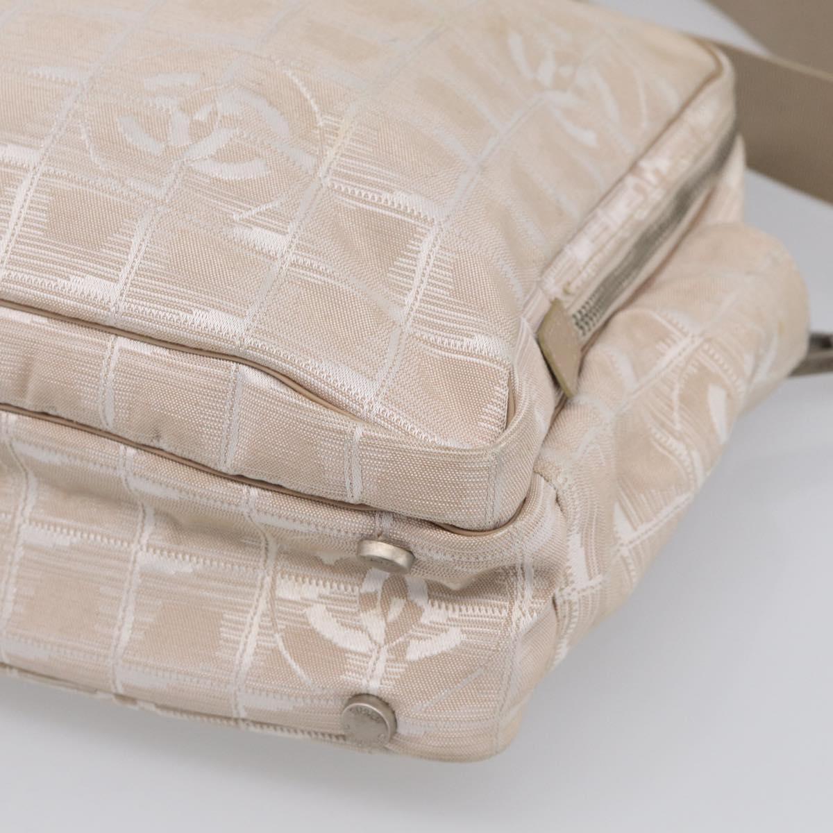CHANEL New Travel Line Hand Bag Canvas 2way Beige Silver CC Auth 212044A