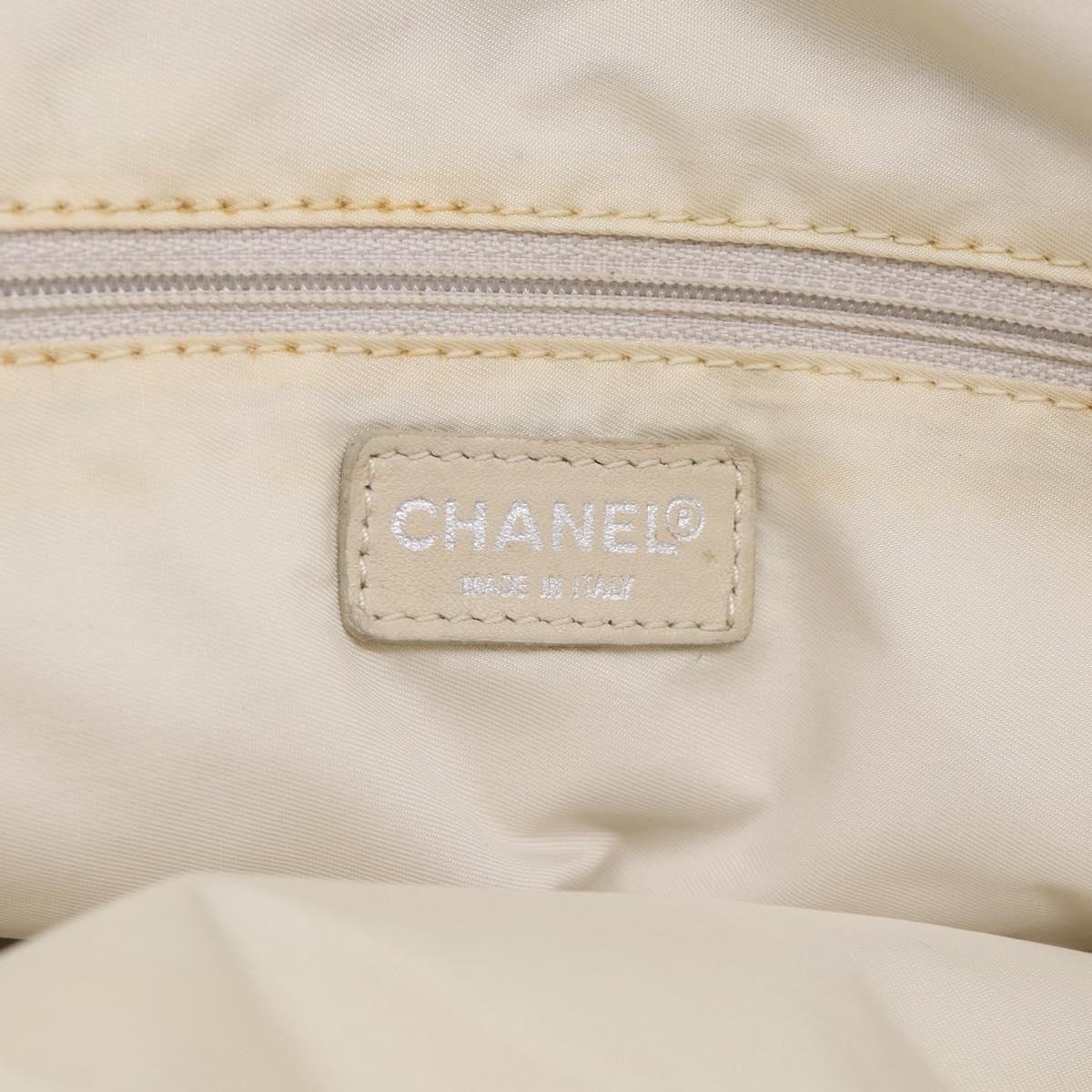 CHANEL New Travel Line Hand Bag Canvas 2way Beige Silver CC Auth 212044A