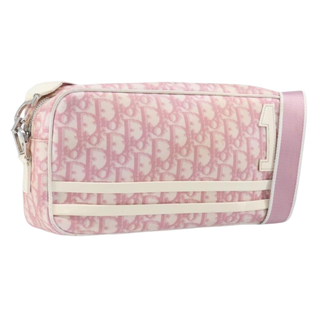 Christian Dior Trotter Canvas Shoulder Bag PVC Pink Silver Auth 212047