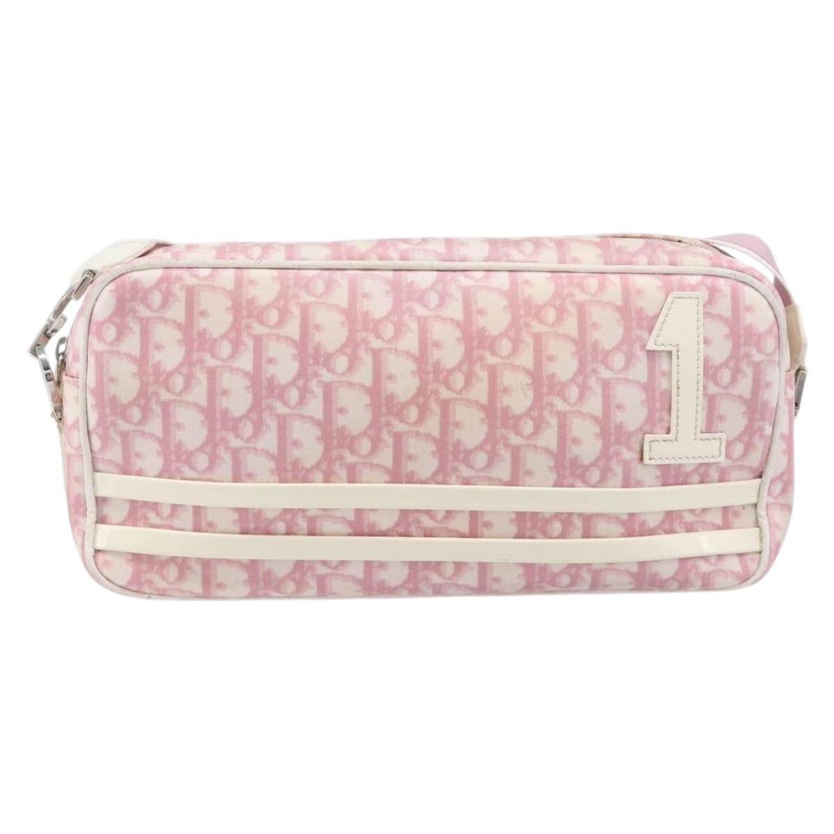 Christian Dior Trotter Canvas Shoulder Bag PVC Pink Silver Auth 212047
