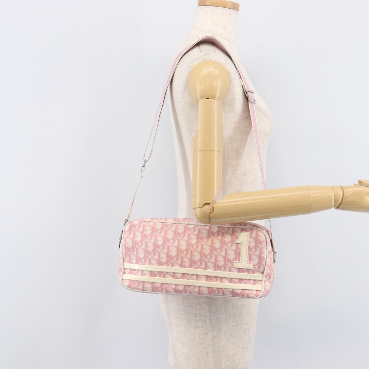 Christian Dior Trotter Canvas Shoulder Bag PVC Pink Silver Auth 212047
