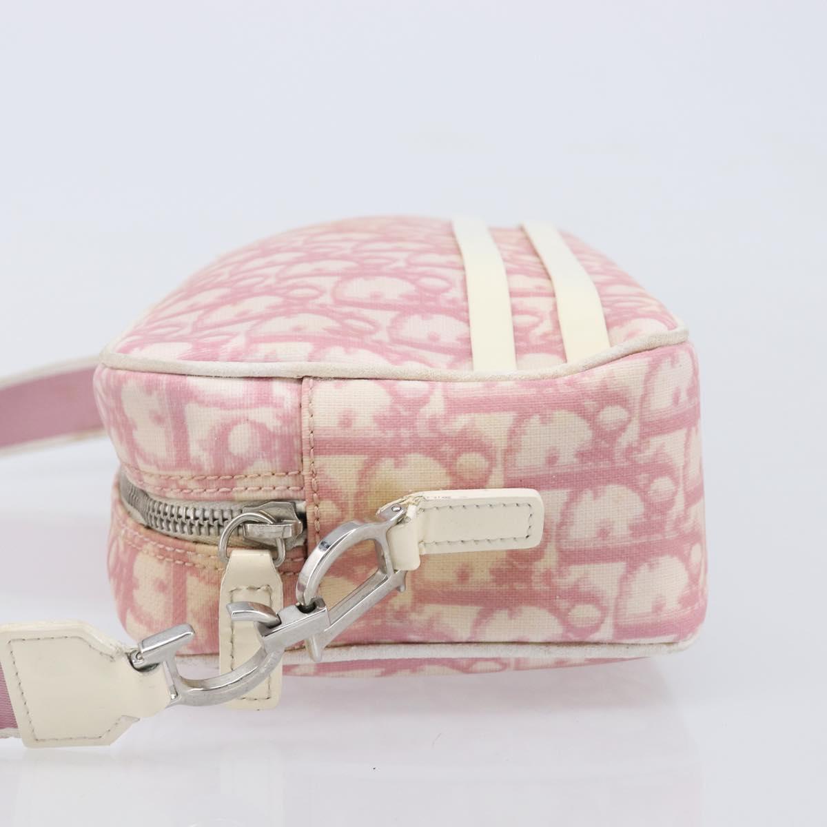 Christian Dior Trotter Canvas Shoulder Bag PVC Pink Silver Auth 212047