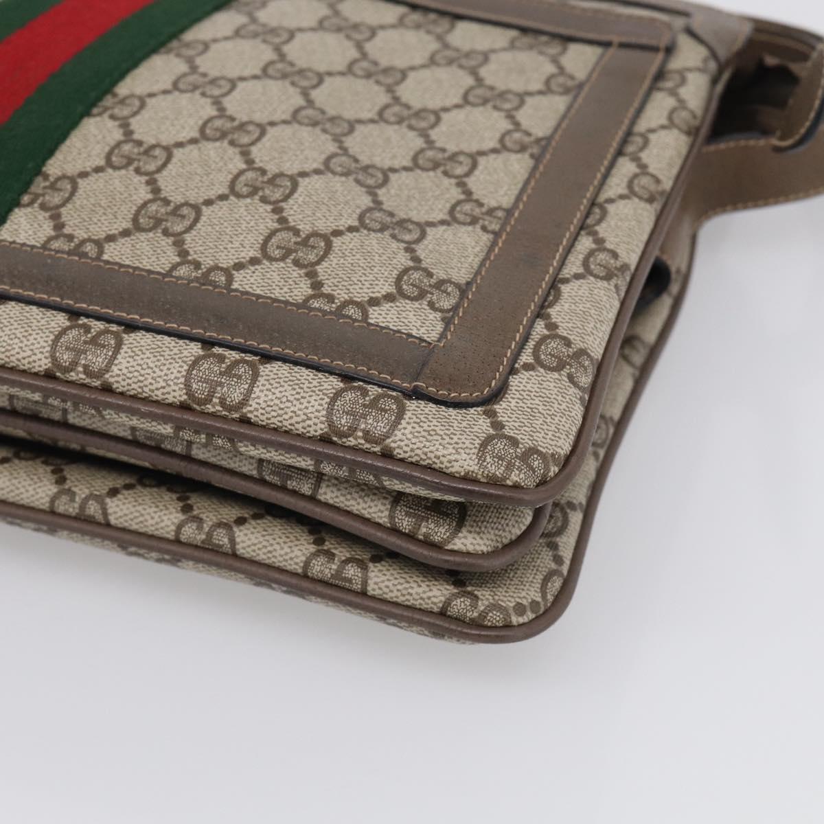 GUCCI GG Supreme Web Sherry Line Bag PVC Beige Gold 14 02 013 Auth 212048