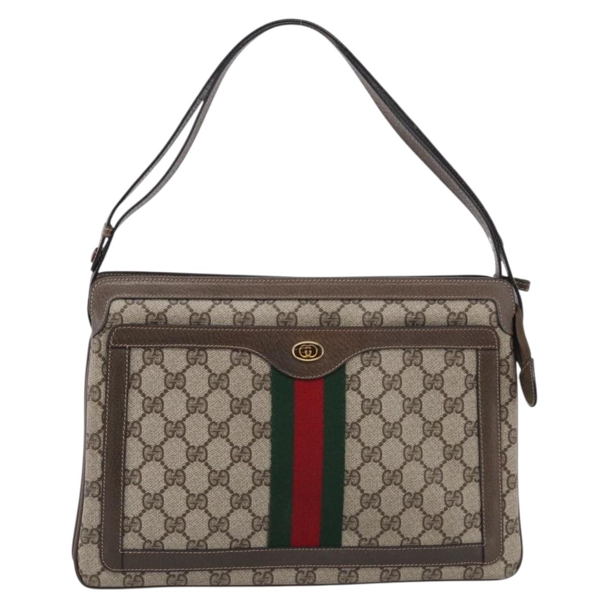 GUCCI GG Supreme Web Sherry Line Bag PVC Beige Gold 14 02 013 Auth 212048