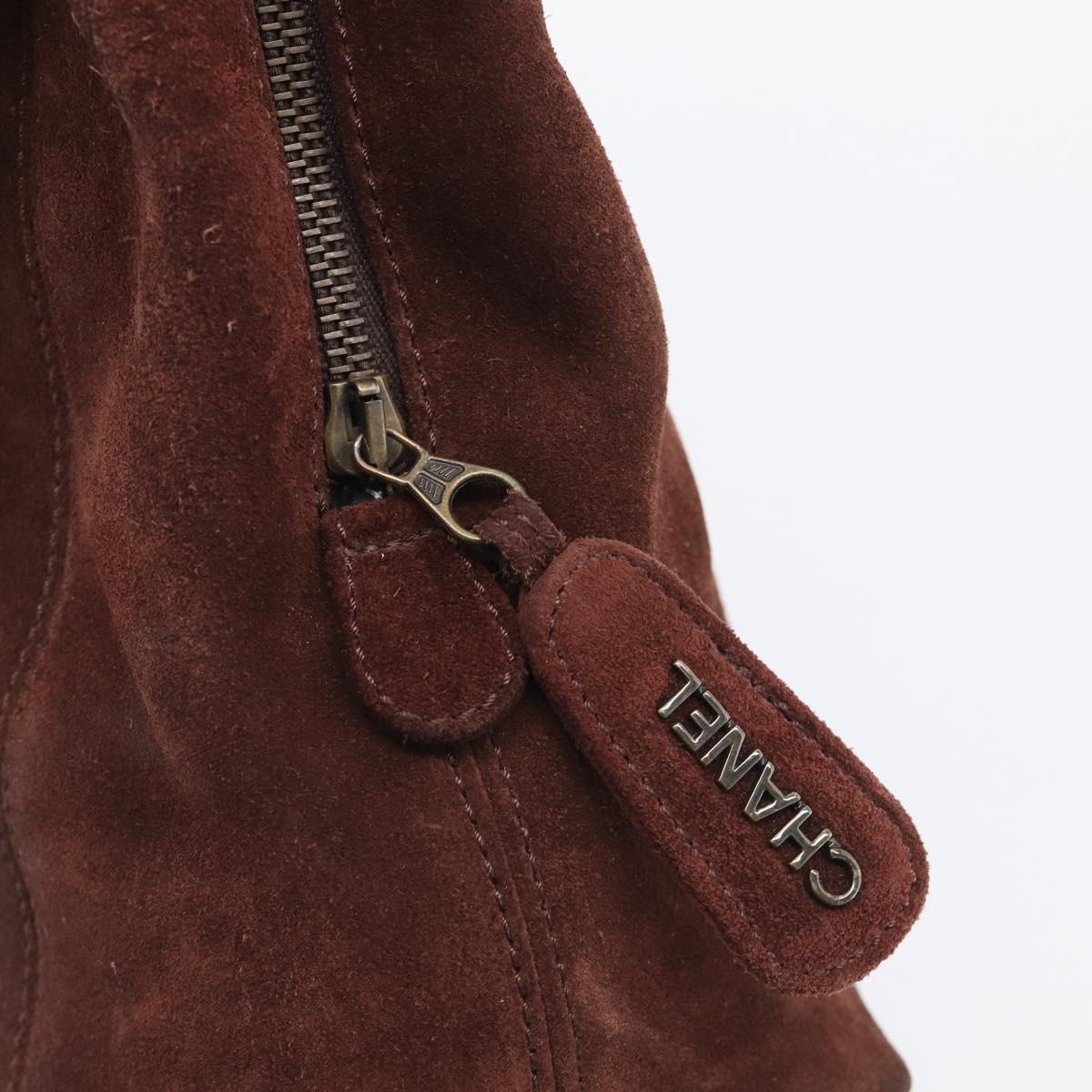 CHANEL Tote Bag Suede Brown CC Auth 212050A