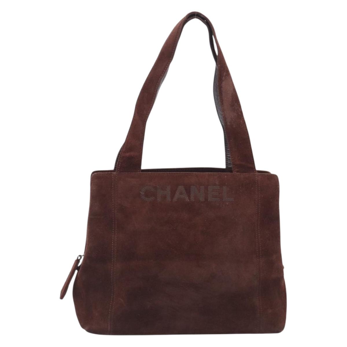 CHANEL Tote Bag Suede Brown CC Auth 212050A