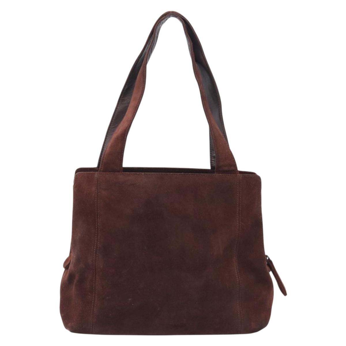 CHANEL Tote Bag Suede Brown CC Auth 212050A