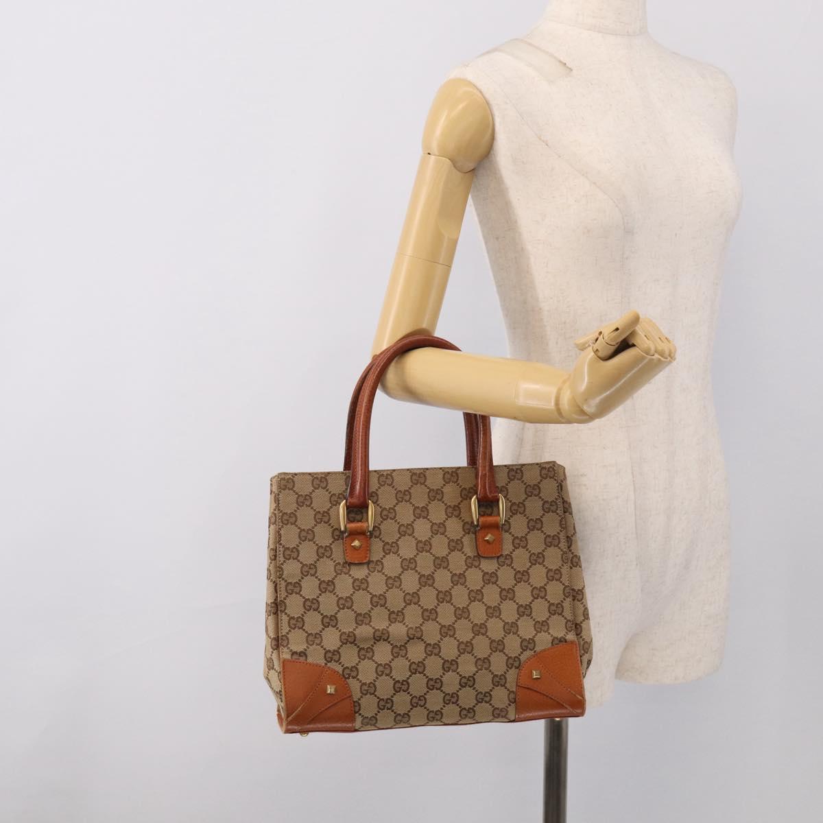 GUCCI GG Canvas Hand Bag Beige Gold 120895 Auth 212051