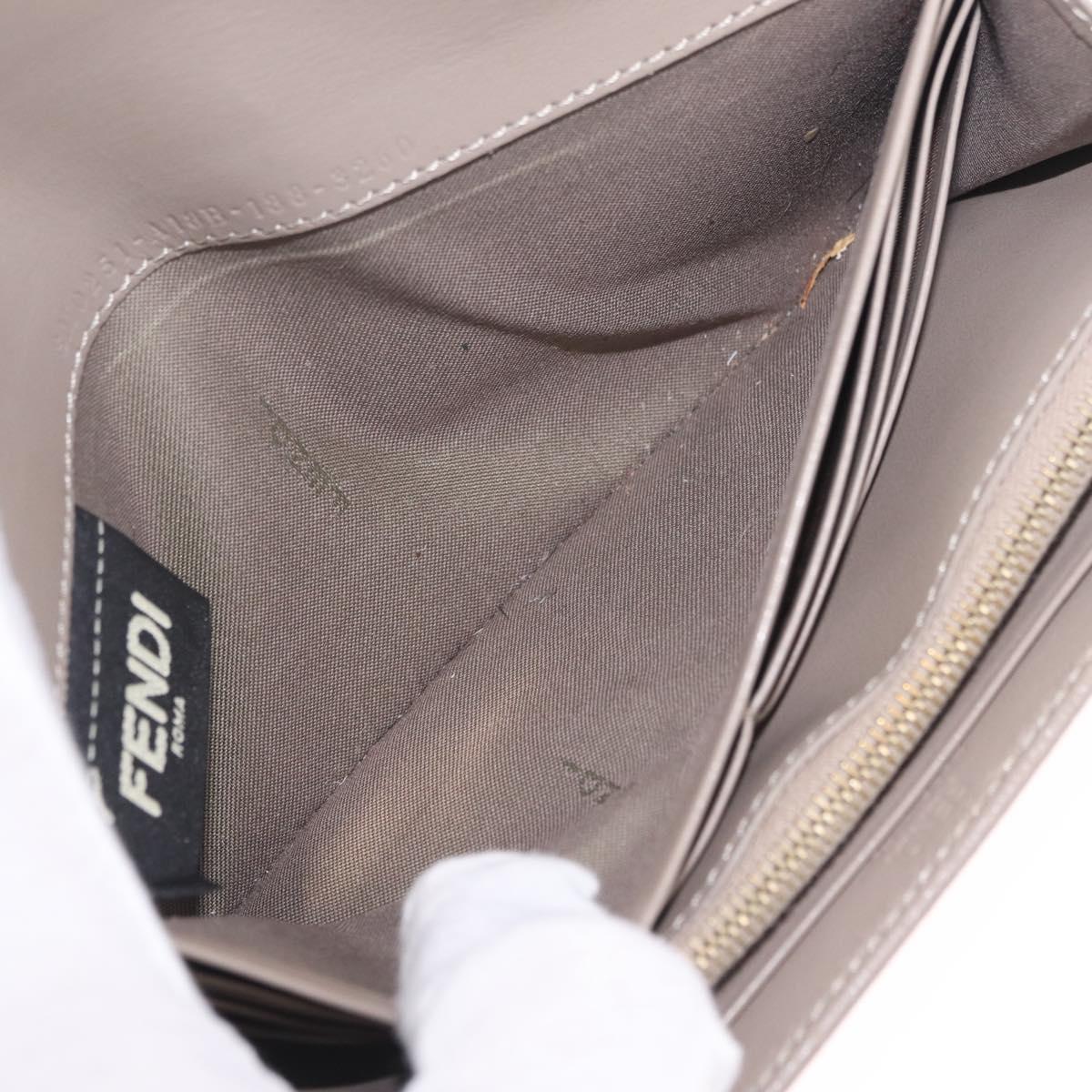 FENDI F's Long Wallet Leather Gray Gold Auth 212053A