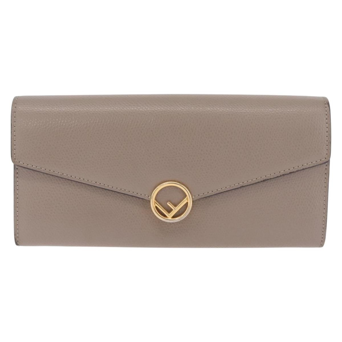 FENDI F's Long Wallet Leather Gray Gold Auth 212053A