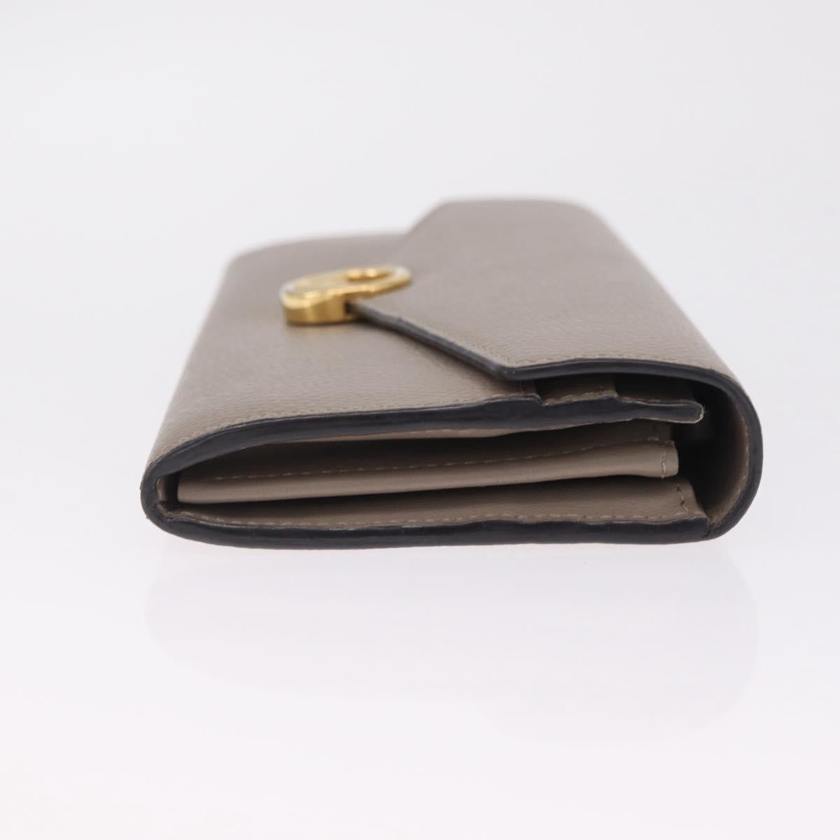 FENDI F's Long Wallet Leather Gray Gold Auth 212053A