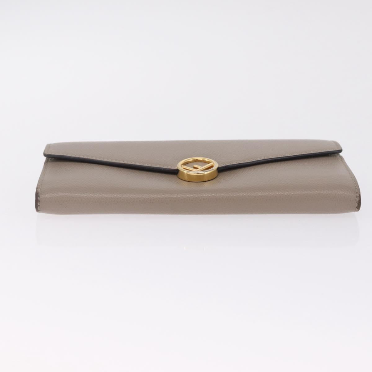 FENDI F's Long Wallet Leather Gray Gold Auth 212053A