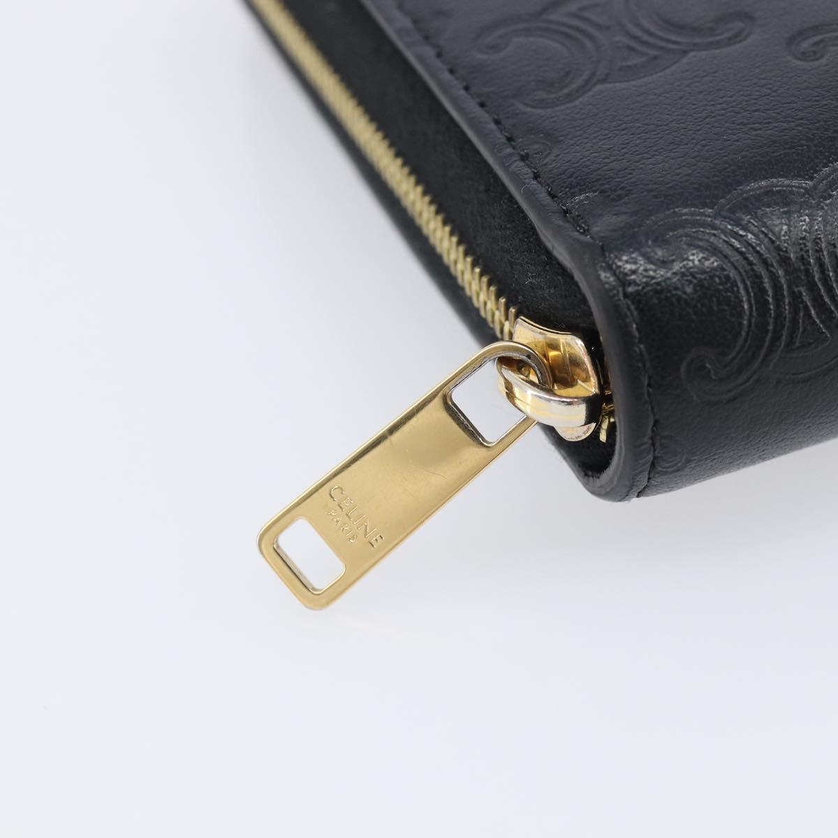 CELINE Triomphe Long Wallet Leather Black Gold Auth 212057M