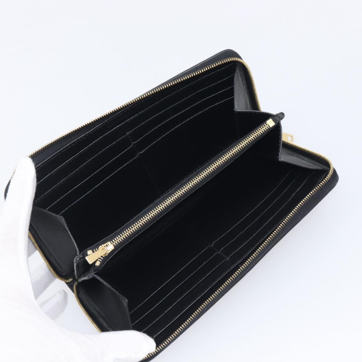 CELINE Triomphe Long Wallet Leather Black Gold Auth 212057M