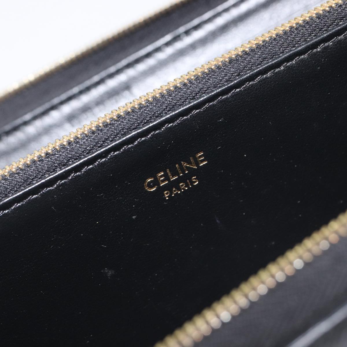 CELINE Triomphe Long Wallet Leather Black Gold Auth 212057M