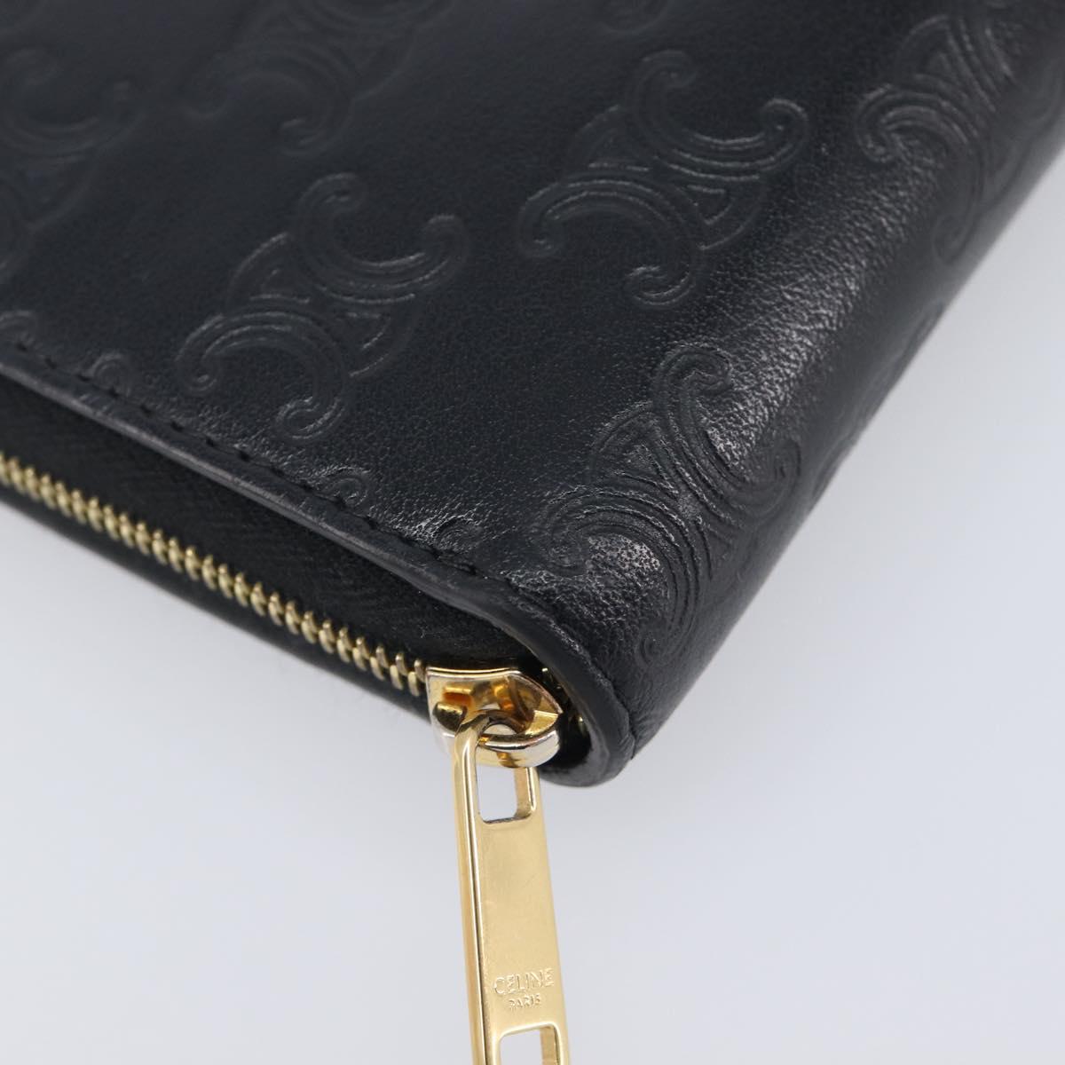 CELINE Triomphe Long Wallet Leather Black Gold Auth 212057M