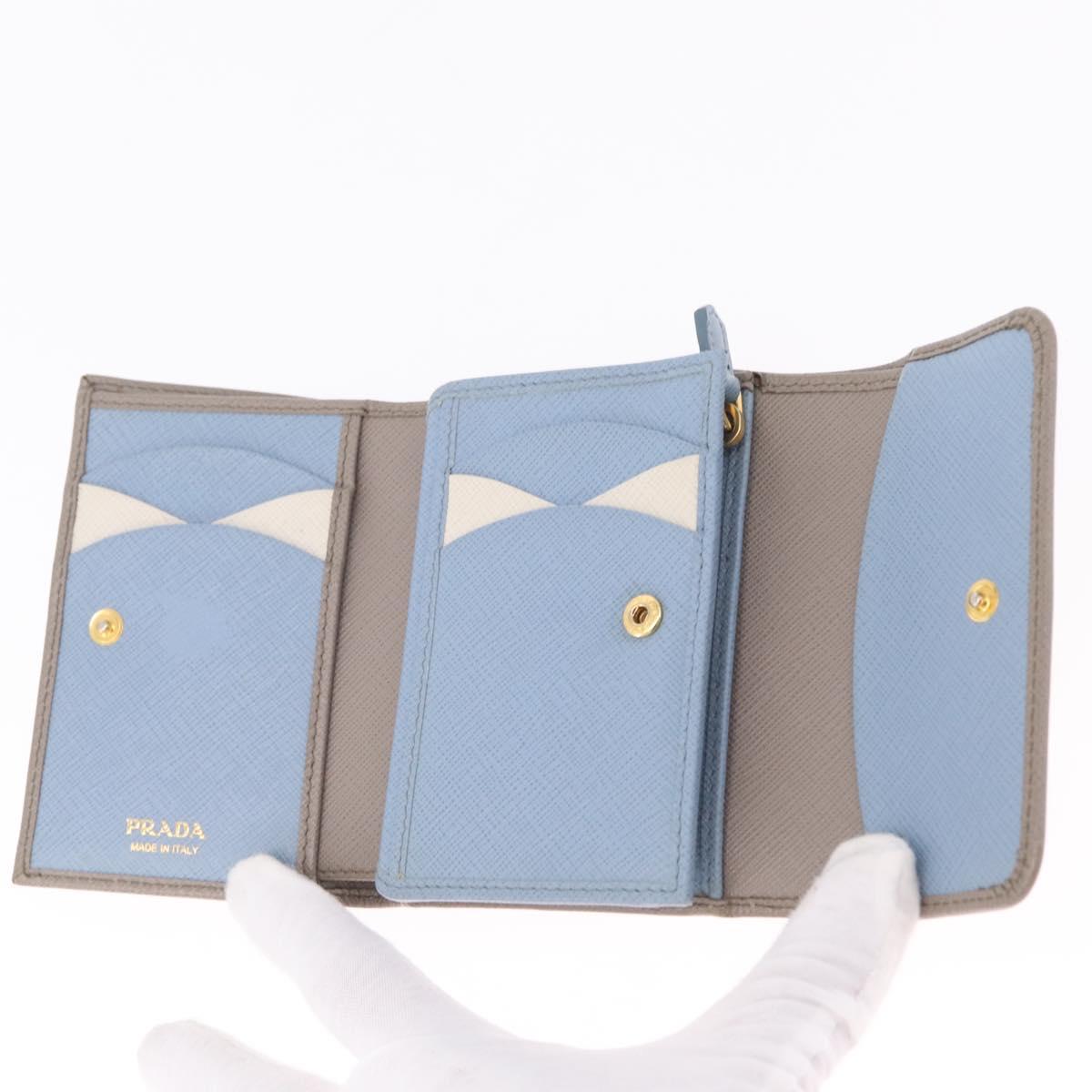 PRADA Trifold Wallet Safiano Leather Beige Gold Auth 212058A