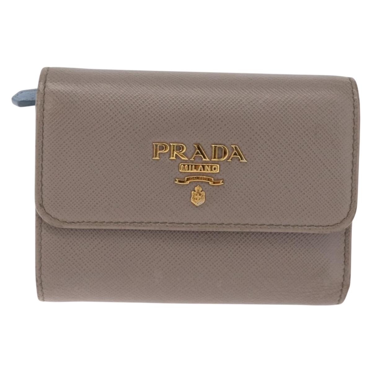 PRADA Trifold Wallet Safiano Leather Beige Gold Auth 212058A