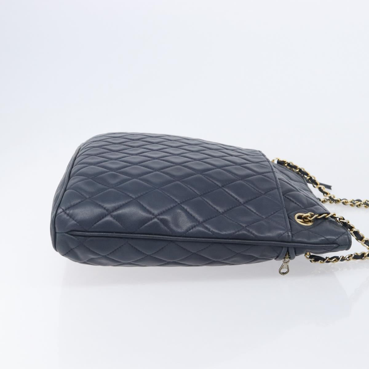 CHANEL Matelasse Chain Shoulder Bag Lamb Skin Navy Gold CC Auth 212060