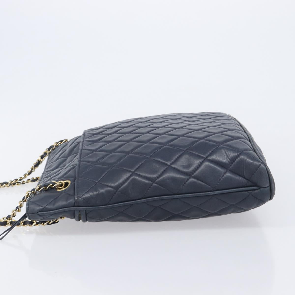 CHANEL Matelasse Chain Shoulder Bag Lamb Skin Navy Gold CC Auth 212060